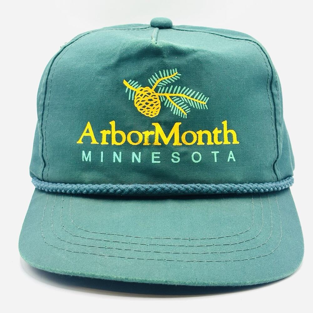 Vintage 90s Floral Florist Arbor Month Rope Hat Wedding Event Green One Size